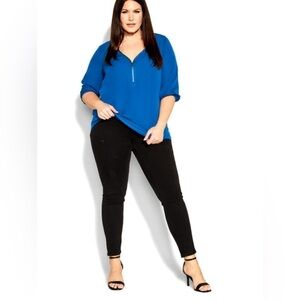 City Chic blue zip chest long sleeve polyester womans top. NWT S/16